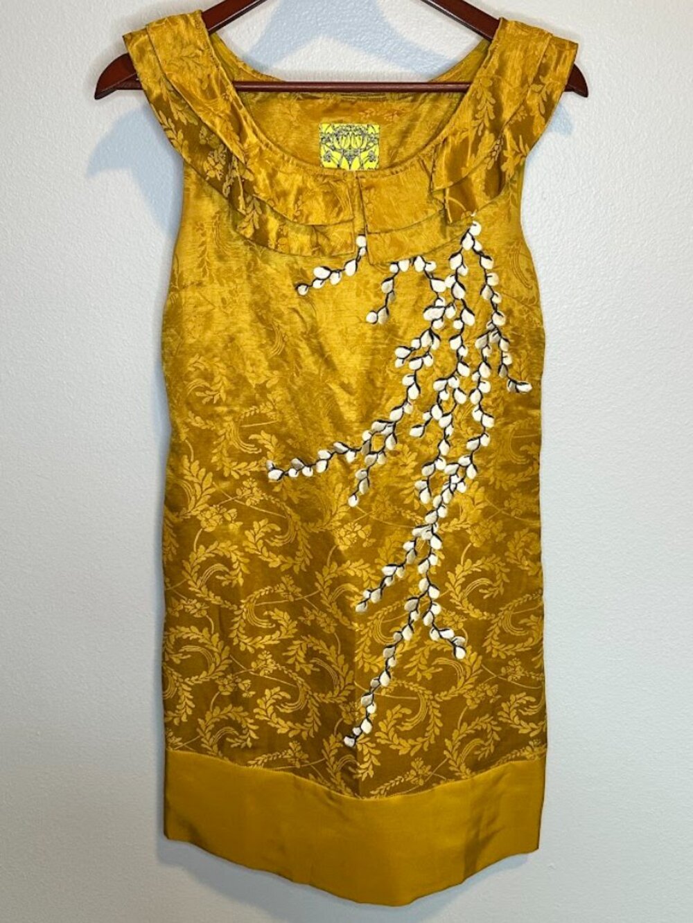 Anthropologie Floreat Gold Silk Embroidered Dress - 2